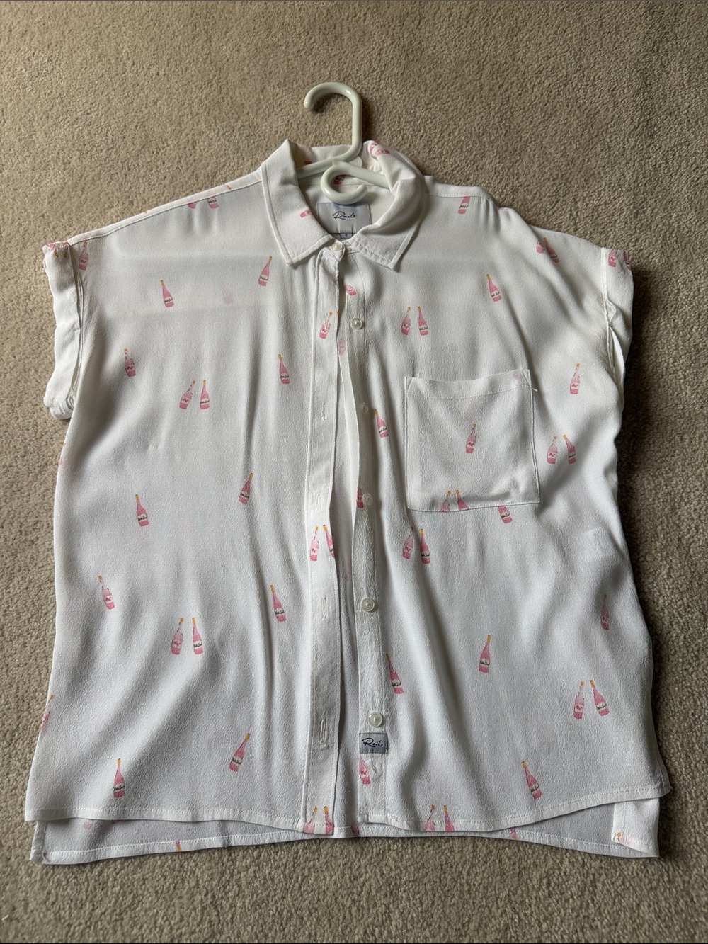 Rails White Short-Sleeve Button-Down Shirt with Rose Bottle Print
